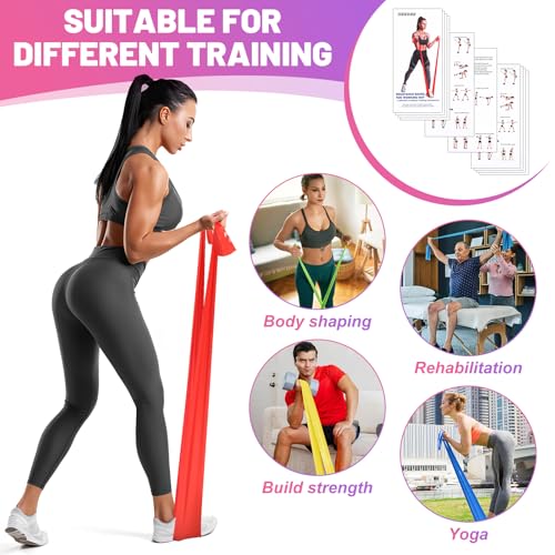 5 Pcs Resistance Bands, Professional Exercise Bands Elastic Stretch Bands for Fitness Yoga Pilates Stretching Strength Training, Workout Bands for Women and Men Home Gym - color: Gray, blue, red, yellow, green, size: 2m