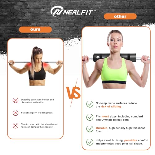 NEALFIT Barbell Pad Squat Pad for Squats—Squat Bar Pad—Great for Weightlifting,Lunges and Hip Thrusts—Foam Sponge Pad—Fit Standard and Olympic Bars Perfectly - color: Black