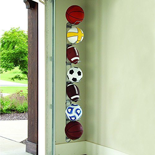 Knape & Vogt Wall Mounted Ball Rack for Garages | 7-Ball Capacity, 63-1/8 in. Tall, John Sterling Collection, Alloy Steel, Silver