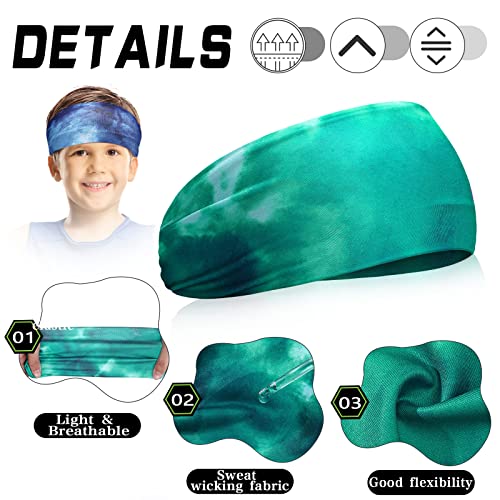 Deekin 6 Pcs Sweatbands for Kids Soccer Headbands Boys for Sports Breathable Sweat Wicking Headband for Kids Athletic Baseball Football Youth 5-15 Years Old - color: Tie Dye