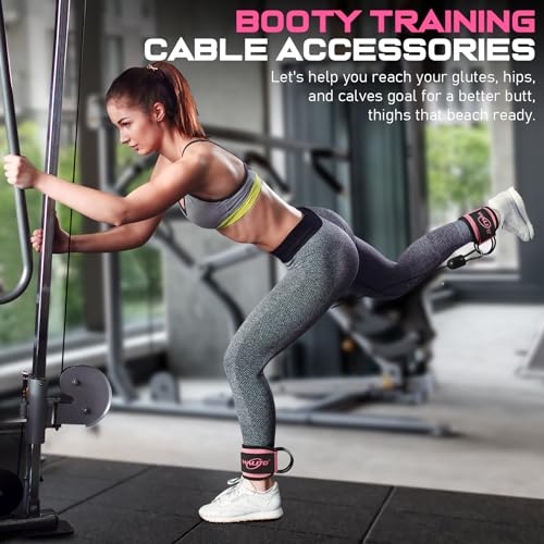 WALITO Gym Ankle Straps for Cable Machines Women & Men - Glute Kickback Ankle Cuff, Adjustable Cable Machine Accessories for Leg Extensions, Hip Abductors & Lower Body Workouts - color: Pair - Black Pink