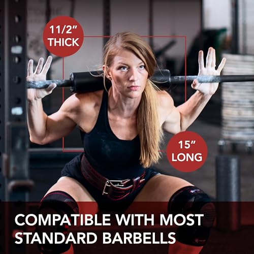 Dark Iron Fitness Barbell Pad w/Extra Thick Foam Padding, Non-Slip Hook and Loop Closure for Olympic Bars Weight Training Shoulder & Neck Protection Support, for Squats Hip Thrusts Lunges - color: Drop It Like A Squat
