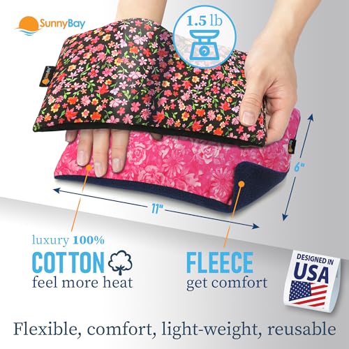SunnyBay Small Microwave Heating Pad, Microwavable Versatile Cold/Heated Neck and Shoulder Wrap for Back Pain and More, Moist Heat Cotton-Fleece Pad, 6x11 Inches, Hot Pink and Red Flower, Pack of 2 - color: Pack of 2 - Hot Pink and Red Flower