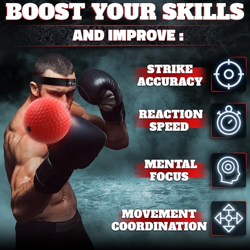 Boxing Reflex Balls Set - 4 Same Weight Color Balls, 2 Adjustable Headbands for Reaction Time Training, Hand-Eye Coordination, Hand Speed and Focus | Beginner to Advanced Drills, Boxing Training Kit