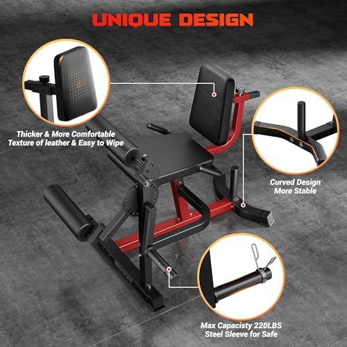 Leg Extension and Curl Machine, 4 in 1 Lower Body Workout Machine, Adjustable Leg Curl Machine with Plate Loaded, Leg Extension Machine with Exercise Bench, Home Gym Weight Machine - style: Red with 100lbs Weight Plates