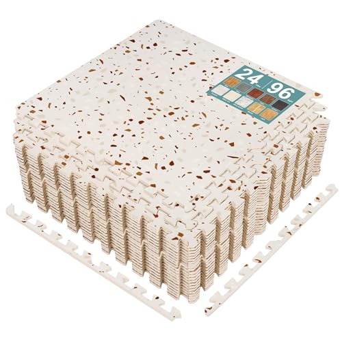 Sorbus Wood Grain Floor Tiles Foam Mat EVA Interlocking Mats Tile 3/8-Inch Thick Flooring Wood Puzzle Exercise Mats w/Borders - Home Playroom Basement, Apartment, Trade Show, Baby, Dance - color: Terrazzo, size: 24 Pack