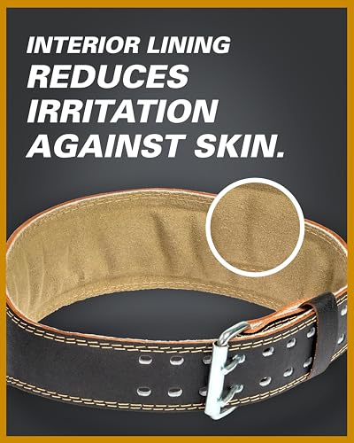 Harbinger Padded Leather Contoured Weightlifting Belt - 4" or 6” Width - Interior Suede Lining & Foam Cushioning - Heavy-Duty Dual Prong Steel Roller Buckle - for Lifting Support - size: Medium, style: 4 Inch