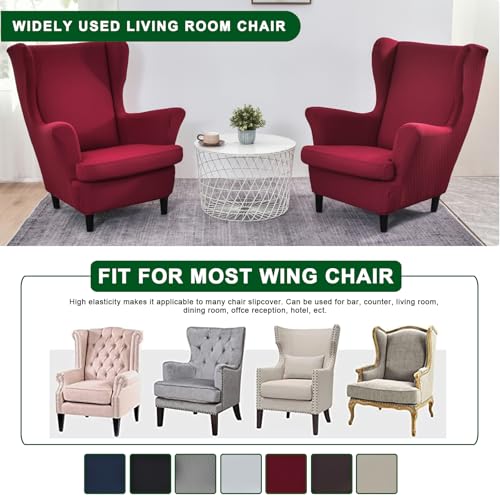 CRFATOP 2 Piece Stretch Wingback Chair Cover Printed Wing Chair Slipcovers Spandex Fabric Wingback Armchair Covers with Elastic Bottom for Living Room Bedroom Wingback Chair,C37 - color: Color C37