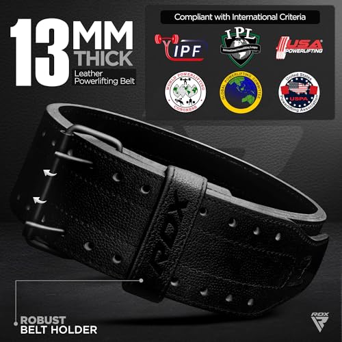 RDX IPF Compliant Powerlifting Belt 13mm and 10mm, USAPL USPA and IPL Competition Level Genuine Leather 4” Gym Belt for Heavy Weight Lifting Deadlift Squats and Strongman Strength Training, Men Women - color: 13MM BLACK, size: S
