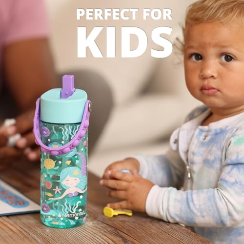 Elemental Water Bottles for Kids - Splash Kids Water Bottle for School with Pop-it Handle - BPA Free Tritan Plastic Water Bottle with Straw Leak Proof when Spout is Closed -Mermaid - 18oz - color: Mermaid