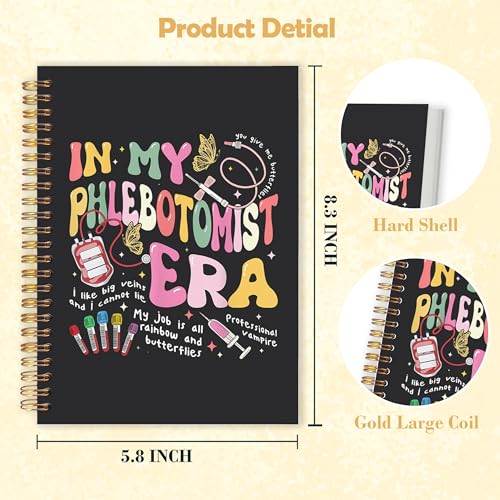 Phlebotomy Phlebotomist Gifts Spiral Notebook 5.5x8.3 in, Groovy Pink Phlebotomy Nurse Hardcover Notebook Journal Gifts for Work Women - color: Phlebotomy Phlebotomist Gifts