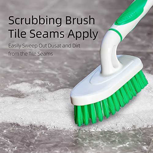 2-Pack Scrub Brush for Cleaning with Long Handle,Medium Firm Brush Bathroom Cleaning Supplies and Bathtub Cleaner and Shower Cleaning Brush,Multi-Scene Use for Kitchen or Carpet Brush,White&Green - color: Green+white