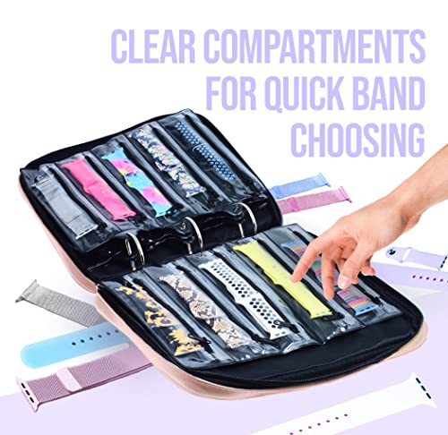 Skywin Watch Band Holder for Apple Watch Bands - An Apple Watch Band Case Organizer with a Band Capacity and Zippered Compartment Sleeves - color: Pink