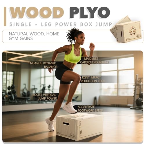 Plyo Box - 3-in-1 Wood Plyometric Jump Platform (16"x12"x8") for Home Gym Training - Ideal for Jumps, Squats & Conditioning-1 Piece - size: 20" x 16" x 12"
