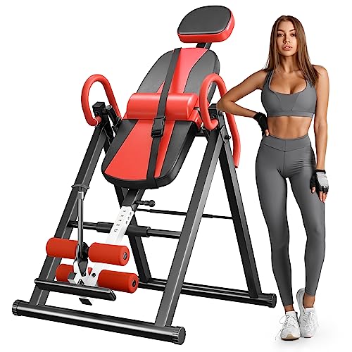 YOLEO Gravity Inversion Table for Back Pain Relief 2026 New Inversion Table w/Lumbar Support Easy to Assemble Back Stretcher Machine 300 lbs - color: Red02