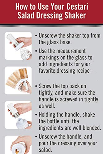 Original Salad Dressing Shaker: Borosilicate Glass Bottle with Mixer Insert | Leak-Proof Salad Dressing Blender and Dispenser with Measurements + Recipes, Reusable Vinaigrette Cruet - color: White