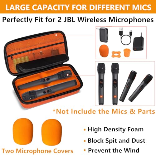 Wireless Microphone Case Compatible with JBL Wireless Two Microphone System, Handheld Dual Mic Travel Bag for Singing or Karaoke for Receivers, Adapters, AA Batteries- Lighting Orange(Box Only) - color: Lighting Orange