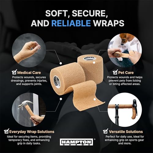 Hampton Adams | As Seen on Shark Tank | Self Adhesive Bandage Wrap (14-Pack) | 15ft | Pet Safe | Breathable Athletic Elastic Cohesive Bandage for Sports Injury Ankle Knee Wrist sprains (Beige) - color: Beige