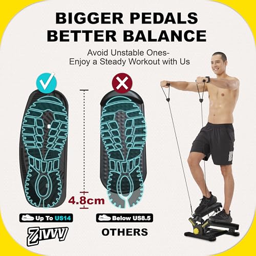 ZIWWVY Stepper Machine with Resistance Bands, Mini Stepper with 300LBS Weight Capacity, Twist Stepper for Full Body Workout, Adjustable Step Height, Smooth and Quiet, Step Machine for Men Women - style: Large Foot Model