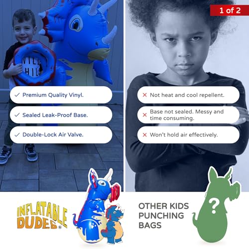 INFLATABLE DUDES Dinosaurs -Kids Punching Bag | Sand-Base | Bop Bag, Pre-filled with Sand, Inflatable Toy, Punching Bag for Kids, Enhanced Bounce-Back Action, Indoor/Outdoor - color: Blue Triceratops | Pre-filled with Sand