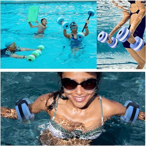 Sports Water Weights for Pool Exercise Water Aerobics Equipment Combo Set Aquatic Exercise Dumbbells High Density Aqua Pool Fitness - color: Blue, style: Dumbbells+Water Ankle Weights