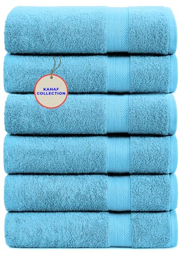 KAHAF COLLECTION 100% Cotton Bath Towels, 24x48 Pack of 6 Towels, Quick Dry, Highly Absorbent, Soft Feel Towel, Gym, Spa, Bathroom, Shower, Pool, Luxury Soft Towels (Aqua, 24x48-6 Pack) - color: Aqua, size: 24x48 - 6 Pack
