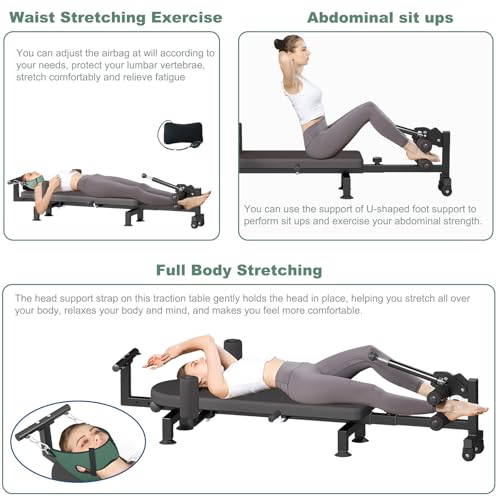 Home Lumbar Traction Table, Portable Fitness Lumbar Back Stretcher Table with Airbag, Full Body Traction Bed for Tension Relieve and Back Decompression