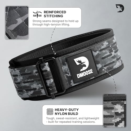 DMoose Fitness Auto Locking Weight Lifting Belt for Men & Women - 4" Nylon Squat & Deadlift Belt with Quick-Release Buckle - Gym Workout Belts for Lumbar Back Support for Weightlifting & Powerlifting - color: Black Camo, size: X-Small