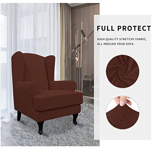 Easy-Going Stretch Wingback Chair Sofa Slipcover 2-Piece Sofa Cover Furniture Protector Couch Soft with Elastic Bottom, Spandex Jacquard Fabric Small Checks Coffee - color: Coffee