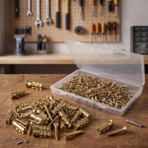 100Pcs 6x14mm Short Expansion Screw Set, Expansion Anchors Screw Repair Kit Hinge Repair Screw & Expansion Anchor, Cabinet Door Hinge Repair & Stripped Thread Restoration, Screw Hole Repair Kit