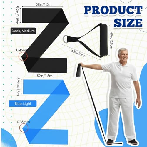 2 Pcs Resistance Band with Handles Chair Exercise Equipment for Seniors Physical Therapy Band Gifts for Elderly Women Rehab, Physical, Grandma, Grandpa - color: Blue,Black