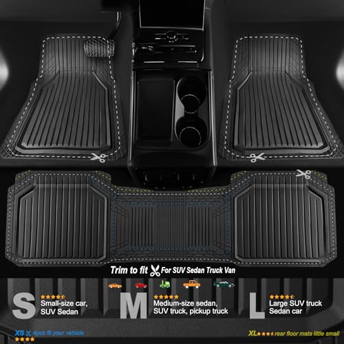 CAR PASS Heavy Duty Rubber Floor Mats for Car, Waterproof Liner Deep Dish Car Mats Full Sets, Universal Trim to Fit for SUV Truck Sedans Vans, All Weather Automotive Floor Mats 3pcs, Solid Black - color: All Black