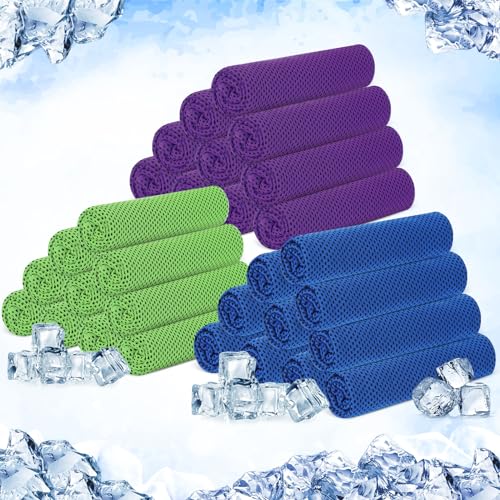 Hosuly 30 Pack Cooling Towels, 40"x12" Ice Breathable Soft Chilly Sweat Rag Microfiber Workout Rags for Gym Cooling Towels for Neck and Face for Yoga Golf Sport Running - color: Dark Blue, Light Green, Purple