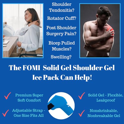 FOMI Premium Shoulder Hot Cold Solid Gel Ice Pack | Cooling Compression Therapy Wrap | Rotator Cuff, Tendonitis, Surgery Recovery Pain Relief | Comfortable Heating and Cooling Arm Compress