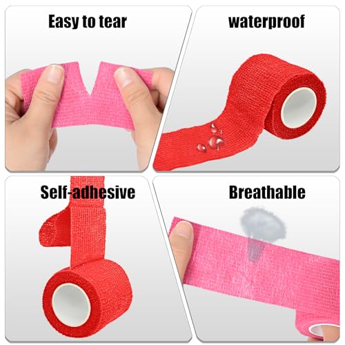 6 Pack 2 Inches Self Adhesive Bandage Wrap | Breathable Cohesive Bandage Elastic Tape for Pets, Athletic, Sports, Wrist, Knee, Ankle(5 Yards Per Roll, Red) - color: Red, size: 2 Inch