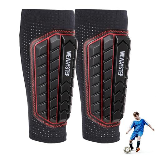 Shin Guards Soccer Kids Youth, Adult Shin Guards with Honeycomb Padding，Breathable & Anti-Slip Calf Compression Sleeves - color: Black Red, size: X-Small