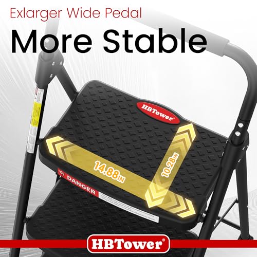 HBTower 4 Step Ladder, Step Stool Foldable with Wide Anti-Slip Pedal, Sturdy Steel Ladders for Home Adults Kitchen - size: 4 Step Ladder
