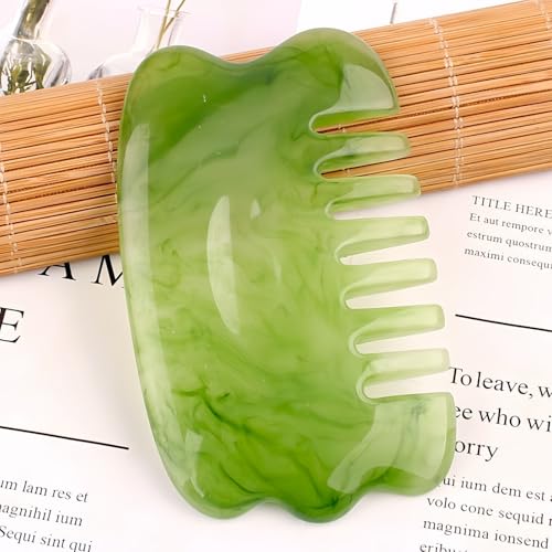 Natural Resin Gua Sha Scraping Massage Tool, Gua Sha Facial Set – Anti-Wrinkle & Anti-Aging Massage Tools for Rejuvenate Skin (Green, Gua sha Comb) - size: Gua sha comb