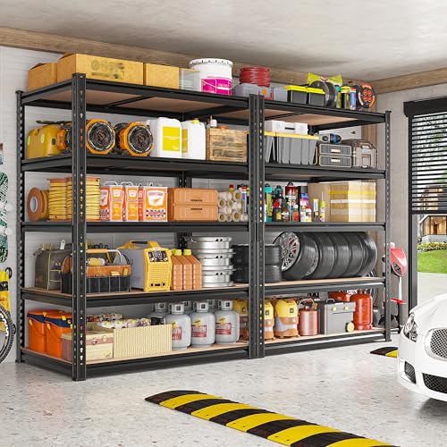 REIBII 2400LBS Garage Shelving 5 Tier Storage Shelves Heavy Duty, Adjustable Metal Shelving Unit,Garage Shelves for Basement,Warehouse,Pantry,Closet,Kitchen 72" H x 36" W x 16" D,2 Pack | Heavy Duty - color: Black
