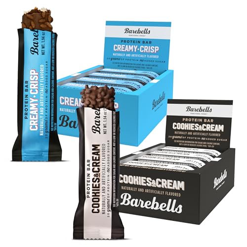 Barebells Protein Bars Combo Pack – 12 Creamy Crisp & 12 Cookies & Cream (24 bars total) – High Protein Snacks with 20g Protein & No Added Sugar – On-the-Go Breakfast or Post-Workout Treat - size: 12 Count (Pack of 2)