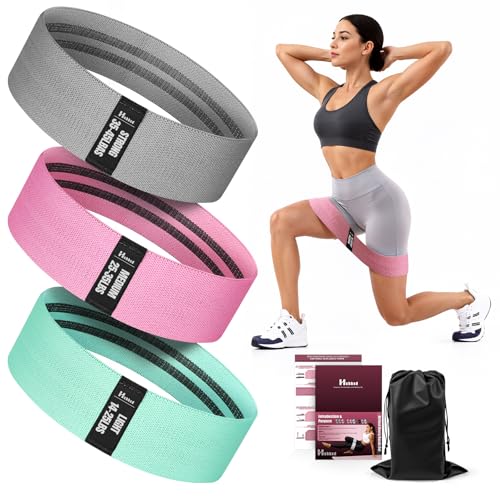 Fabric Resistance Band Set with Exercise Guide, 3 Levels for Hip and Glute | For women and men; 3 resistance levels with an exercise guide for legs, squats, yoga, fitness, and physical therapy - color: gray, pink, green