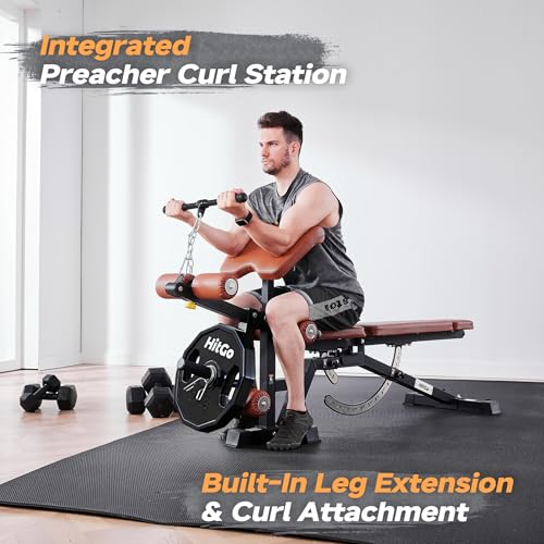 Adjustable Weight Bench with Transport Wheels for Home Gym - color: Full - Black/Brown