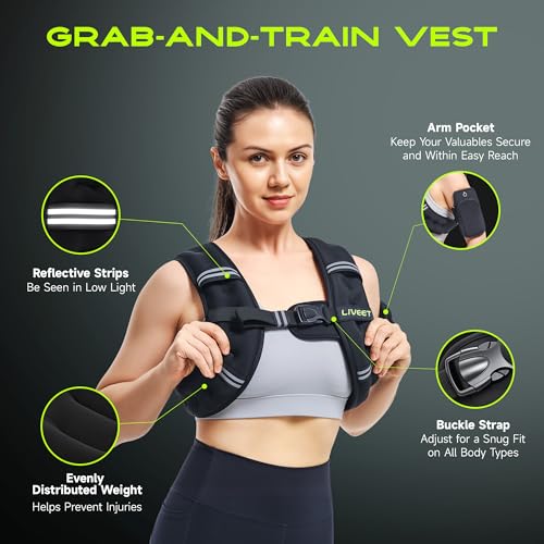 Weighted Vest, Weighted Vest for Women Men, 5lb/10lb/15lb/20lb/25lb/30lb SGS Certified Weight Vest with Pocket Reflective Strips Adjustable Buckle Straps for Walking Running Strength Training Cardio Workout - size: 20lbs