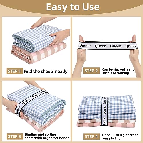 8Pcs Bed Sheet Organizer Bands Sheets Labels for Elastic Bedding Linen Closet Storage Foldable Sheet Set Organizer Sheet Keeper Band King Queen - size: 8Pcs(4Queen+4King)
