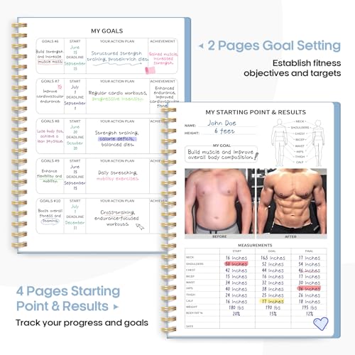 Fitness Workout Journal for Women & Men, A5(5.5" x 8.2") Workout Log Book Planner for Tracking, Progress, and Achieving Your Wellness Goals-Sky Blue - color: k.Sky Blue