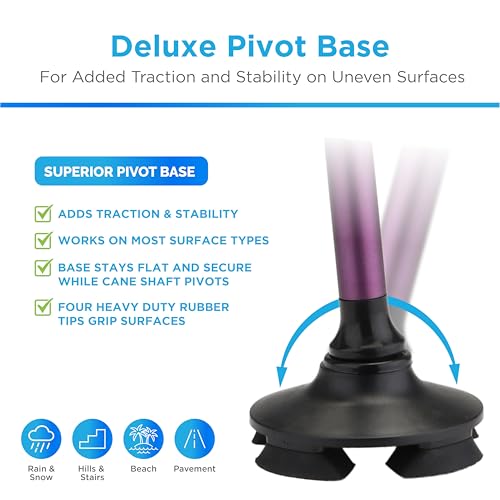 NOVA Foldable Quad Cane for Seniors, Self Standing Adjustable Walking Cane with Pivoting Quad Tip, Lightweight Collapsible Mobility Aid, Bonus Carry Pouch & Replacement Tips, Purple - color: Purple