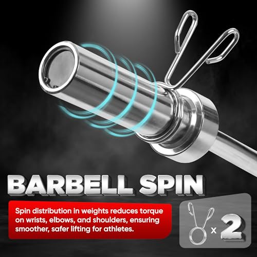Yes4All Standard Straight Barbell 60" & EZ Curl Bar 47", Capacity 200 to 480 LB, Weight Bar 1" to 2" Diameter - Star Lock Collars, Rubber Ring, Barbell Spins Included for Deadlifts & Squats - color: E: Olympic Curl Bar 2" - 200LB, style: C. Olympic Curl B