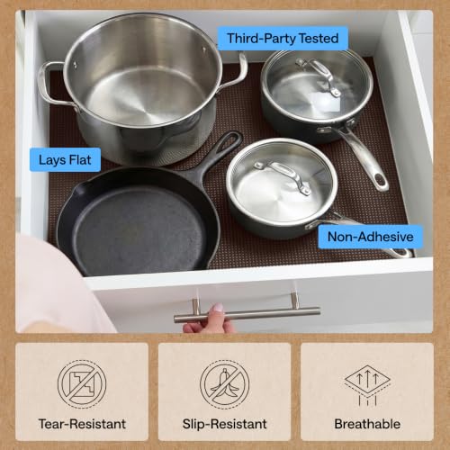 GORILLA GRIP powerGRIP Drawer Shelf and Cabinet Liner, Thick Strong Hold, Non-Adhesive Liners Protect Kitchen Cabinets and Cupboard, Bathroom Drawers, Easy Install, Breathable Mat, 12" x10', Chocolate - color: Chocolate, size: 12" X 10', style: 12" x 10'