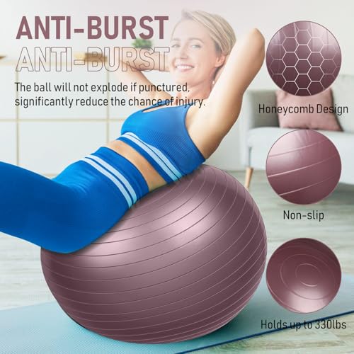 Leyndo 4 Pcs 26 Inch Yoga Exercise Ball Pilates Pregnancy Birthing Fitness Ball with Quick Pump Anti Burst for Improved Posture, Balance, Yoga, Pilates, Training - color: Rose Color