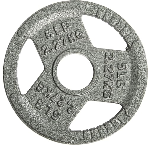 HulkFit 1 inch or 2 inch Cast Iron Weight Plate Set with Multi-Grip Handles and Enamel Coated for Barbells & Strength Training - Grey - style: 2in - 5lbs (SINGLE)